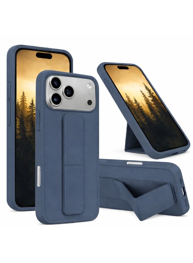 COVERSCART Apple iPhone 17 Pro Max Premium Silicon Case with Magnetic Stand & Finger Grip, Car Mount Compatible Kickstand Cover – Blue - Image 1